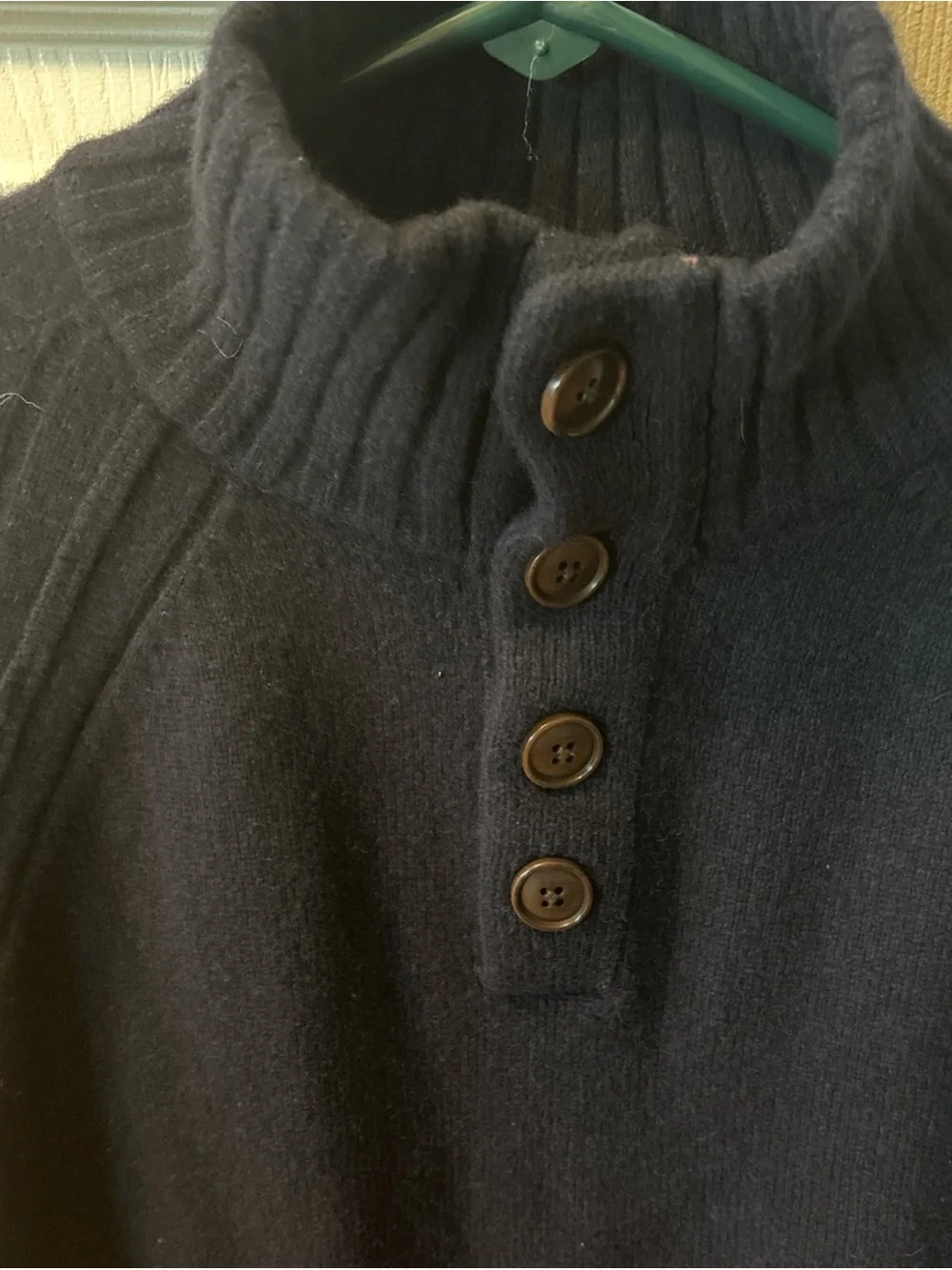 Banana Republic Men's Navy Ribbed Turtleneck Button Sweater